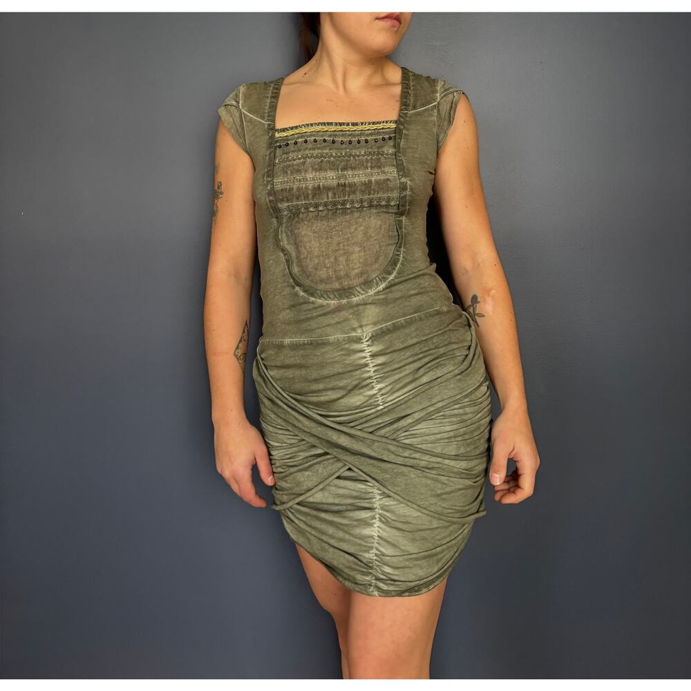 Angels Never Die Olive Green Ruched Bodycon Mini Dress